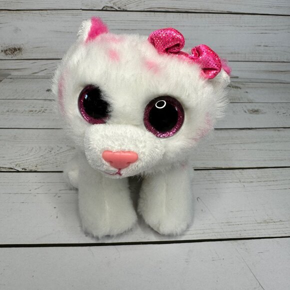 Ty Beanie Boo Purcella The Cat 6" Plush Toy With Pink Bow & Sparkly Eyes - Picture 1 of 7